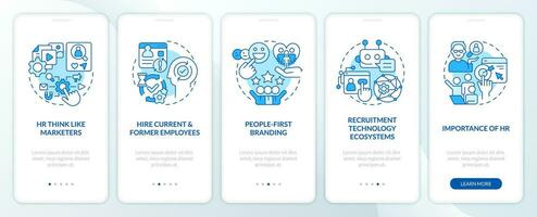 Recruitment trends blue onboarding mobile app screen. Human resources walkthrough 5 steps editable graphic instructions with linear concepts. UI, UX, GUI template vector