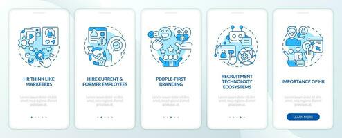 reclutamiento tendencias azul inducción móvil aplicación pantalla. humano recursos recorrido 5 5 pasos editable gráfico instrucciones con lineal conceptos. ui, ux, gui modelo vector