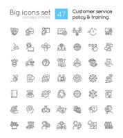 Customer service policy and training linear icons set. Business strategy. Customizable thin line symbols. Isolated vector outline illustrations. Editable stroke used