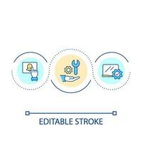 Technology and software setup loop concept icon. Prepare virtual workplace. Computer repair service abstract idea thin line illustration. Isolated outline drawing. Editable stroke vector