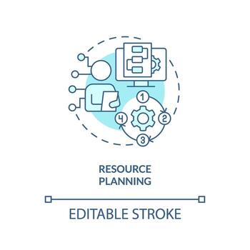 recurso planificación turquesa concepto icono. personal requisitos eso dotación de personal proceso resumen idea Delgado línea ilustración. aislado contorno dibujo. editable carrera vector
