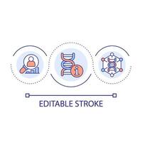 Human genome investigation loop concept icon. Digital technology in medicine. Biotechnology development abstract idea thin line illustration. Isolated outline drawing. Editable stroke vector