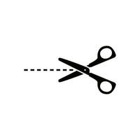 Scissors vector icon with cut lines on white background.