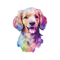 Watercolor dog sticker, cartoon character animal, idea for print t-shirt, poster and kids envelope, postcard. Hand drawn style. AI generated png