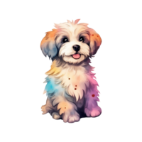 Watercolor dog sticker, cartoon character animal, idea for print t-shirt, poster and kids envelope, postcard. Hand drawn style. AI generated png