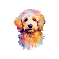 Watercolor dog sticker, cartoon character animal, idea for print t-shirt, poster and kids envelope, postcard. Hand drawn style. AI generated png