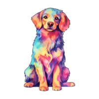 Watercolor dog sticker, cartoon character animal, idea for print t-shirt, poster and kids envelope, postcard. Hand drawn style. AI generated png