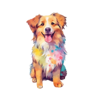 Watercolor dog sticker, cartoon character animal, idea for print t-shirt, poster and kids envelope, postcard. Hand drawn style. AI generated png