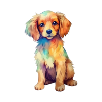 Aquarell Hund Aufkleber, Karikatur Charakter Tier, Idee zum drucken T-Shirt, Poster und Kinder Umschlag, Postkarte. Hand gezeichnet Stil. ai generiert png