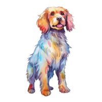 Watercolor dog sticker, cartoon character animal, idea for print t-shirt, poster and kids envelope, postcard. Hand drawn style. AI generated png