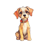 acuarela perro pegatina, dibujos animados personaje animal, idea para impresión camiseta, póster y niños sobre, tarjeta postal. mano dibujado estilo. ai generado png