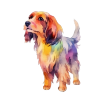 Watercolor dog sticker, cartoon character animal, idea for print t-shirt, poster and kids envelope, postcard. Hand drawn style. AI generated png