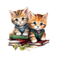 Watercolor back to school, Cute animals are learning. Cartoon character childish style. AI generated. png