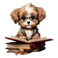 Watercolor back to school, Cute animals are learning. Cartoon character childish style. AI generated. png
