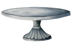 vattenfärg metall runda kaffe tabell illustration. realistisk årgång grå möbel ClipArt png