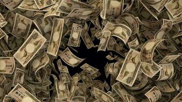 dynamisch japanisch Yen Geld Rechnungen Überleitung von das Kanten und geblasen Weg zu das Seite video