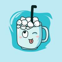 cute glass icon filled with a cold drink and ice on it vector