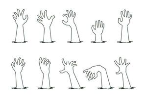 set of  Line art zombie's hands for Halloween. Halloween Elements and Objects for Design Projects. vector