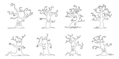 Set of Line art halloween trees.  Halloween Elements and Objects for Design Projects. vector