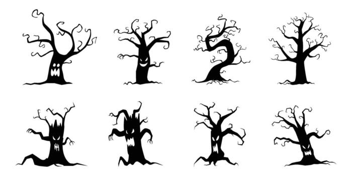 Set of black halloween trees.  Halloween Elements and Objects for Design Projects. vector