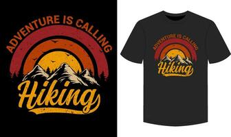 Adventure is calling hiking T shirt , Hiking retro vintage artwork, typography and graphic element illustration tee vector