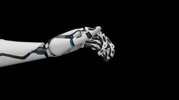 White human-shaped robot hand indicating to the right side with its index finger. 3D Animation video