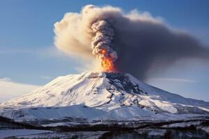 Volcanic eruption on Kamchatka Peninsula in the winter. A small volcanic eruption in Mt Fagradalsfjall, Southwest Iceland, AI Generated photo