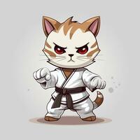 cat karate cartoon animal character isolated illustration vector