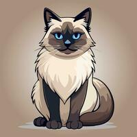 balinese cat breed cartoon character vector isolated illustration