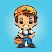 handyman labor cute cartoon characters vector illustration isolated