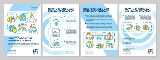 Finding car insurance provider tips blue brochure template. Coverage. Leaflet design with linear icons. Editable 4 vector layouts for presentation, annual reports