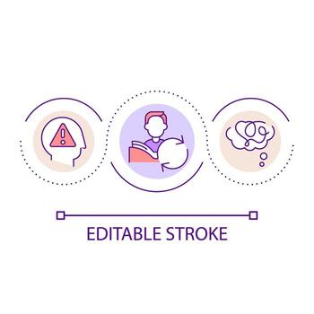 Memorization problem loop concept icon. Concentrating trouble. Low focusing. Ineffective studying abstract idea thin line illustration. Isolated outline drawing. Editable stroke vector