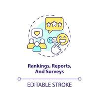 Check company reputation concept icon. Rankings, reports and surveys. Customer assess abstract idea thin line illustration. Isolated outline drawing. Editable stroke vector