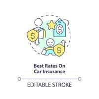 Best rates on car insurance concept icon. Auto coverage discounts. Reduce costs abstract idea thin line illustration. Isolated outline drawing. Editable stroke vector