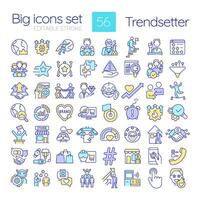 Trendsetter RGB color icons set. Trend setter. Starting new. Innovative idea. Social media. Public relation. Isolated vector illustrations. Simple filled line drawings collection. Editable stroke