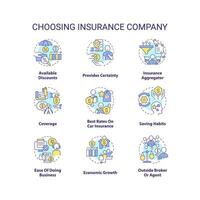 Choosing insurance company concept icons set. Business protection. Financial assistance idea thin line color illustrations. Isolated symbols. Editable stroke vector