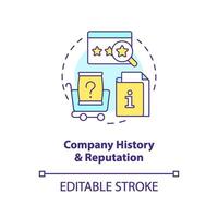 Company history, reputation concept icon. Research before choose insurance coverage abstract idea thin line illustration. Isolated outline drawing. Editable stroke vector