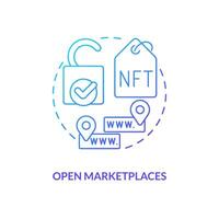 Open marketplaces blue gradient concept icon. Blockchain technology. NFT selling platform category abstract idea thin line illustration. Isolated outline drawing vector