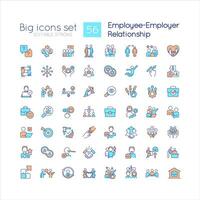 Employee employer relationship RGB color icons set. Interaction with human resources. Isolated vector illustrations. Simple filled line drawings collection. Editable stroke used