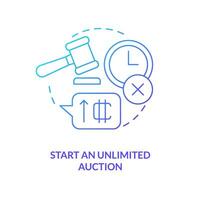 Start an unlimited auction blue gradient concept icon. Art monetization. Way of NFTs selling abstract idea thin line illustration. Isolated outline drawing vector