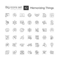 Memorizing things technique linear icons set. Brain training. Improve memory skill. Customizable thin line symbols. Isolated vector outline illustrations. Editable stroke used