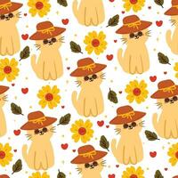 seamless pattern cartoon cat and flower. cute animal wallpaper for textile, gift wrap paper vector