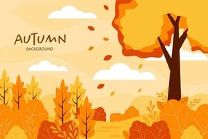 vector flat design autumn background illustration with leaves and tree