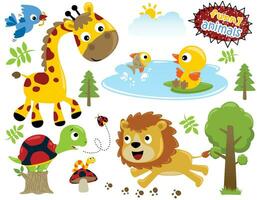 grupo de gracioso animales dibujos animados en bosque vector