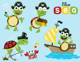 Vector set of funny turtle cartoon the funny pirates