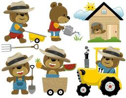 Vector set of funny bear cartoon in activities