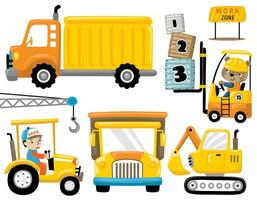 Vector set of industry element cartoon with happy workers