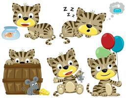 Vector set of little kitten cartoon in different activities