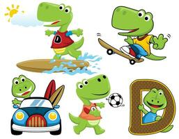 Group of funny dinosaur cartoon in different activities vector