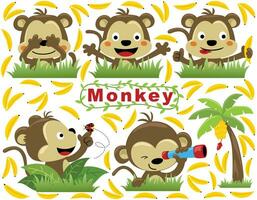 Group of funny monkey with bananas vector